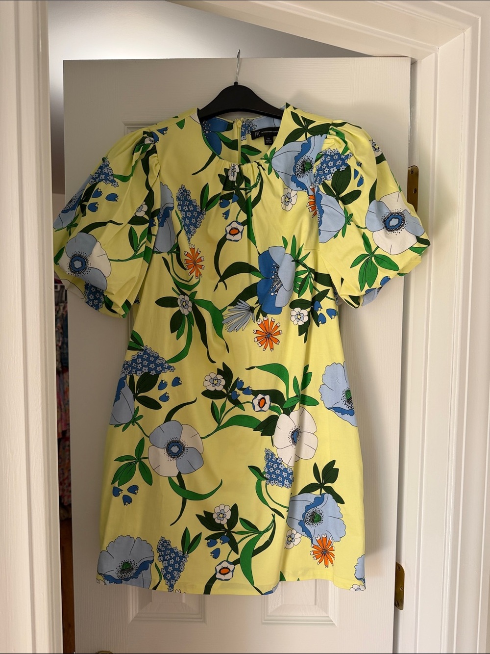 Floral Puff-Sleeve Mini Dress in Yellow